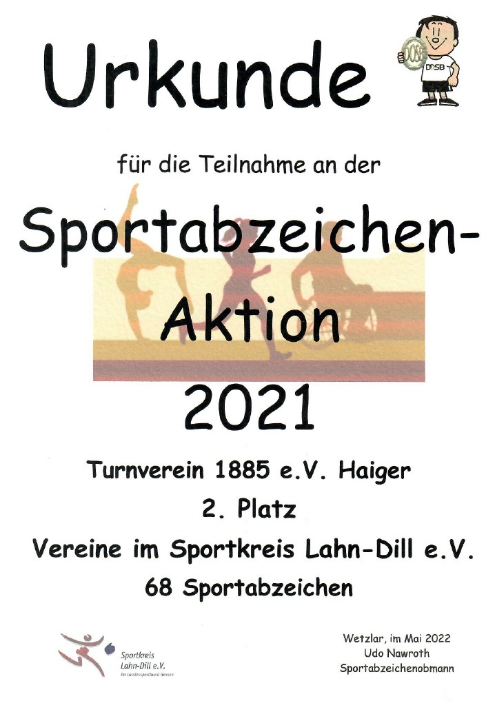 2. Platz bei der Sportabzeichen-Aktion des Lahn-Dill-Kreis in 2021